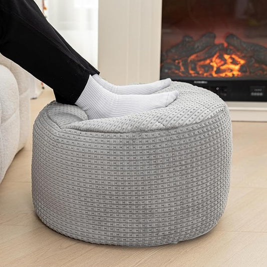 Pouf Ottoman Stuffed 20x20x12 Inches Floor Pouf Plush Fiber Ottoman Foot Rest Under Desk Foot Stool for Living Room Bedroom (Gray Pouf with Filler)