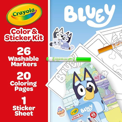 Crayola Bluey Art Kit for Kids (45pcs), Bluey Coloring Book Pages, Bluey Stickers for Kids, Bluey Toys For Girls & Boys, Toddler Gift, 4+