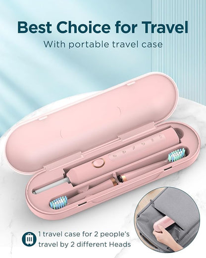 Rtauys M5 Sonic Electric Toothbrush for Adults and Kids - Rechargeable Electric Toothbrush Kids Ages 12+ and Adults with 8 Brush Heads & Travel Case, 120 Days Battery Life - Pink