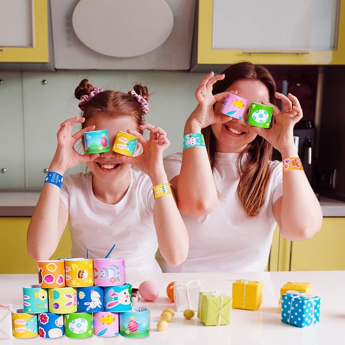 Max Fun 48pcs Easter Slap Bracelets Party Favors Toys Basket Stuffers for Kids Party Favors Easter Egg Fillers