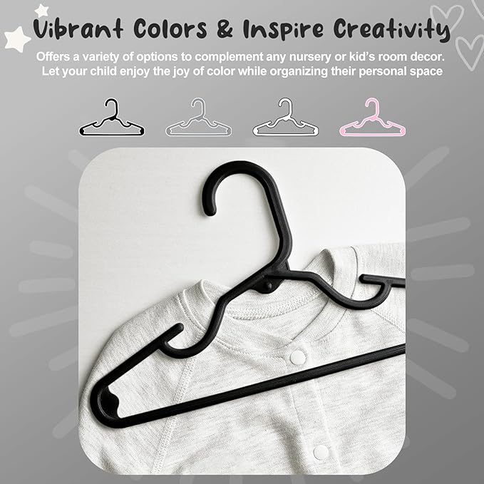HOUSE DAY Premium Baby Hangers 60 Pack, 11 Inch Kids Plastic Hangers Black, Slim Childrens Hangers for Infant, Toddler, and Child Clothes, Durable Baby Clothes Hangers for Closet