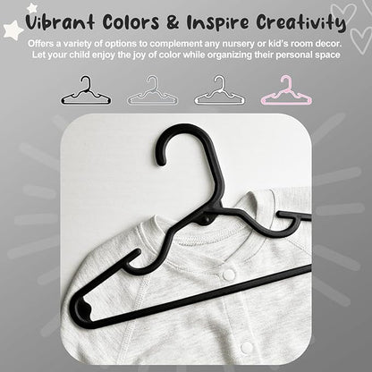 HOUSE DAY Premium Baby Hangers 60 Pack, 11 Inch Kids Plastic Hangers Black, Slim Childrens Hangers for Infant, Toddler, and Child Clothes, Durable Baby Clothes Hangers for Closet