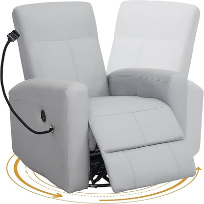 Power Swivel Glider Chair Nursery, Swivel Rocker Recliner with USB Ports, Rocking Chair with Microfiber Leather, Waterproof, Living Room, Nursery - Grey