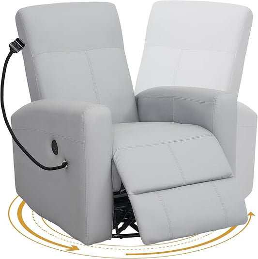 Power Swivel Glider Chair Nursery, Swivel Rocker Recliner with USB Ports, Rocking Chair with Microfiber Leather, Waterproof, Living Room, Nursery - Grey