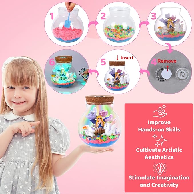 Kids Unicorn Terrarium Crafts Kit, Remote Control 13-in-1 LED Night Light Up Color, Unicorn Birthday Gifts Toys for Girls, DIY Unicorn Arts Toys for Girls Ages 4 5 6 7 8 9 10 11 12 Year Old