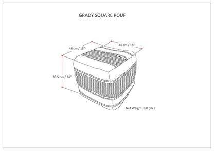 SIMPLIHOME Grady Square Pouf, Footstool, Upholstered in Green, Natural Handloom Woven Wool and Cotton, for the Living Room, Bedroom and Kids Room, Boho, Contemporary, Modern