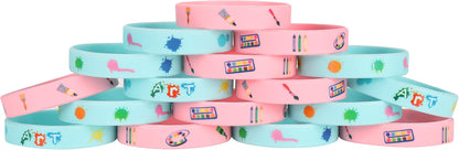Cleverplay 24 Pack Art Painting Silicone Wristbands Bracelets, Paint Birthday Decoration Party Favors for Kids