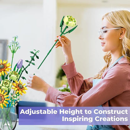 Contixo Flowers Bouquet Building Blocks Set - BK04 Artifical Sunflower Botanical Collection Kids Building Toys Kit 975 PCS, Home Plant Decor Toy Gift for Adults Kids Girls Ages 6+