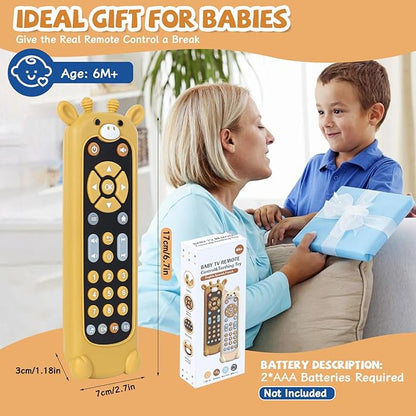Orzbow Baby Remote Control Toy for 6 Month+ with Silicone Teether Cover, TV Remote Toy with Realistic Light and Sound - English, French and Spanish for Infant Play Remote Musical Toys, BPA Free, Black