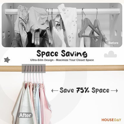 HOUSE DAY Premium Baby Hangers 60 Pack, 11 Inch Kids Plastic Hangers Black, Slim Childrens Hangers for Infant, Toddler, and Child Clothes, Durable Baby Clothes Hangers for Closet