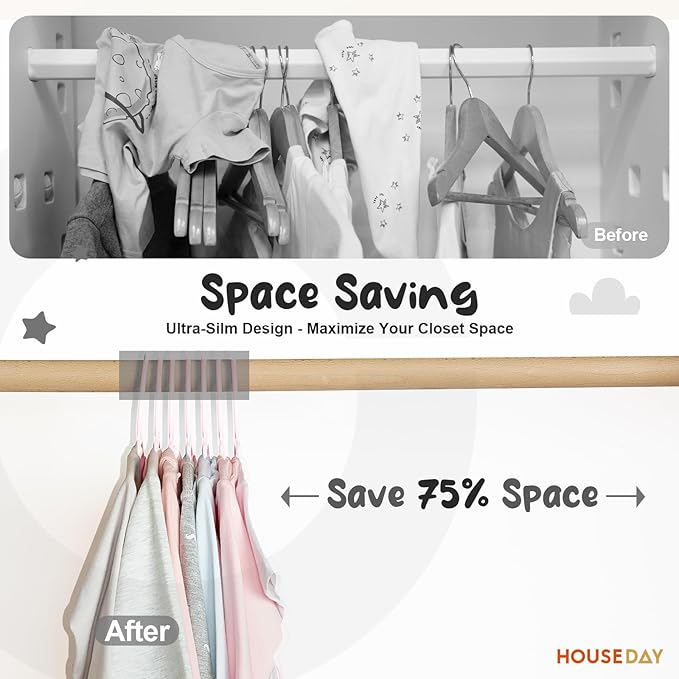 HOUSE DAY Premium Baby Hangers 20 Pack, 11 Inch Kids Plastic Hangers Black, Slim Childrens Hangers for Infant, Toddler, and Child Clothes, Durable Baby Clothes Hangers for Closet