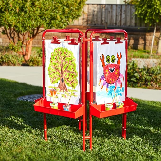 Colorations 4WAPE Adjustable Indoor-Outdoor Metal Frame Easel with Paint-on Acrylic Panels for Four Children