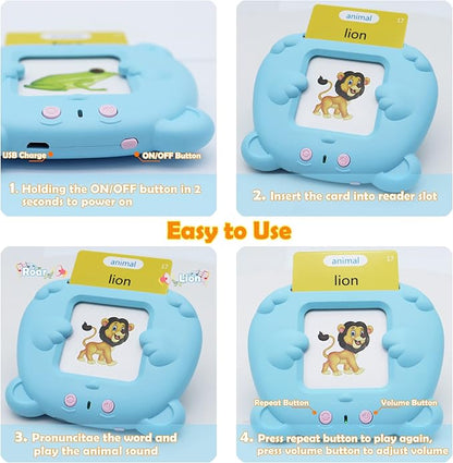 Spanish & English 510 Words Alphabet Bilingual Talking Flash Cards for 3-8 Years Toddlers, Pocket Speech Buddy Therapy Autism Toys, Educational Learning Interactive Toy for Boys Girls Kids Gifts Blue