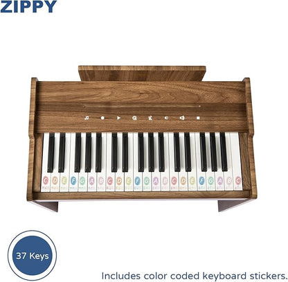ZIPPY Kids Piano Keyboard, 37 Keys Digital Piano for Kids, Touch Sensitive Control Panel, Built-in Songs, Volume Adjustable, Music Educational Instrument, Wood Piano for 3+ Girls and Boys, Walnut Plus