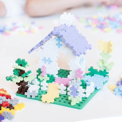 PLUS PLUS 240 Piece Interlocking Building Blocks for Kids, Open Ended Connecting Toys, STEM Bin Mini Manipulatives - Pastel Mix Play Tube & Baseplate