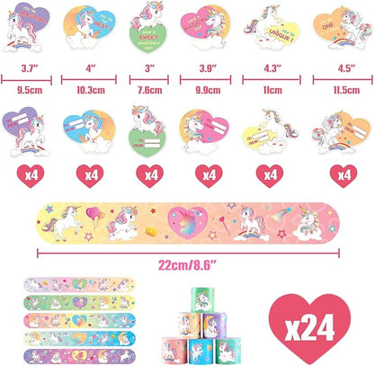 WERNNSAI 24 Pack Unicorn Valentine Cards with Unicorn Slap Bracelet for Kids Unicorn Party Favor Rainbow Unicorn Slap Wristbands for Classroom Baby Shower Party Exchange Greeting Cards Gift