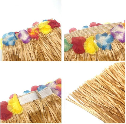 40cm Performance grass skirt with flowers bracelets headband necklace Hula set Gold
