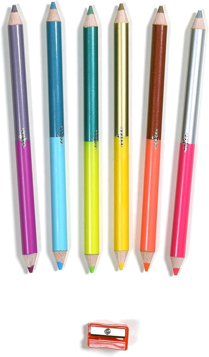 eeBoo: 6 Jumbo Colored Pencils - Axolotl - Double-Sided,12 Colors, Metallic &Fluorescent, Great for Coloring, Art Supplies, Kids Ages 3+