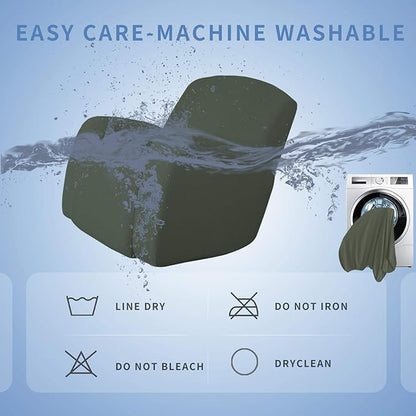 Easy-Going Recliner Stretch Sofa Slipcover Sofa Cover 1 Piece Furniture Protector Couch Soft with Elastic Bottom Kids,Polyester Spandex Jacquard Fabric Small Checks(Oversize Recliner,Olive Green)