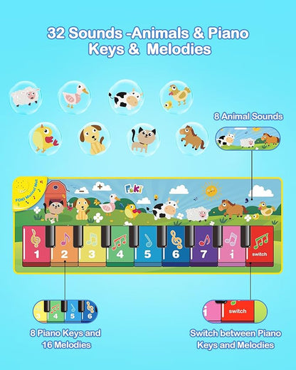FOKI Floor Piano Mat for Toddlers, Sensory Educational Dancing Musical Keyboard Carpet Toy, Animal Sounds Touch Playmat Blanket, for 1 to 5 Years Old Boy and Girl