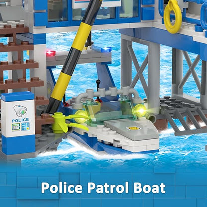 City Police Station Toy Building Set - 890 Pieces Helicopter, Police Car and Truck, Patrol Boat, Coast Guard Headquarter Toy - Ideal Creative Roleplay Gift for Kids, Boys, and Girls Ages 6-14