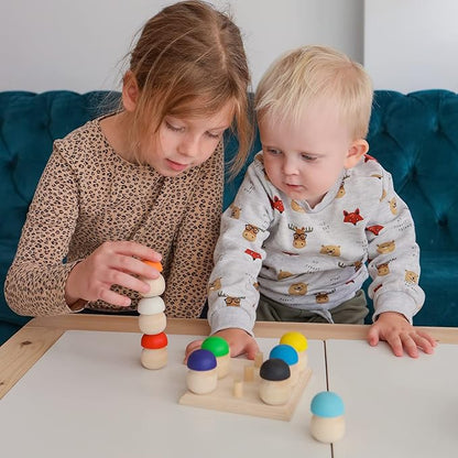 Ulanik Mushroom Glade Toddler Montessori Toys for 3 Year Old + Kids Wooden Mushrooms Game for Learning Color Sorting and Counting Preschool Education — 9 pcs