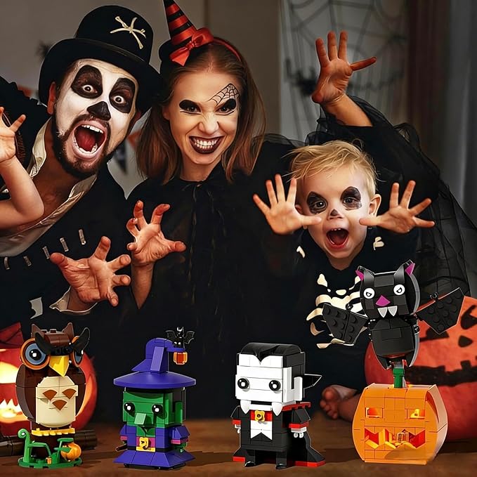 Horror Figure Building Set, 503 Pieces Halloween Model Kit - Archimedes, Wicked Witch, Dracula & Jack-O'-Lantern Bat Toys for Decor Display, Scream Gift for Fans