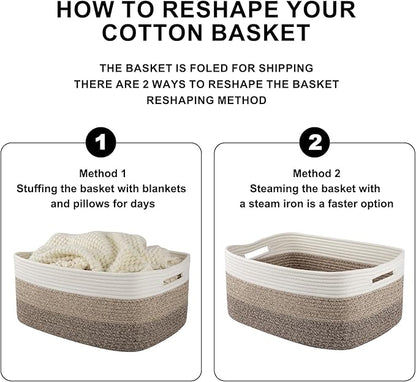 OIASKET Large Storage Basket for Organizing, Woven Rope Basket for Shelves, Closet Organizer Bins for Clothes, Blanket, Toys, Baby Nursery Storage, 17.7" x 13" x 7.87", 2 Packs Yellow