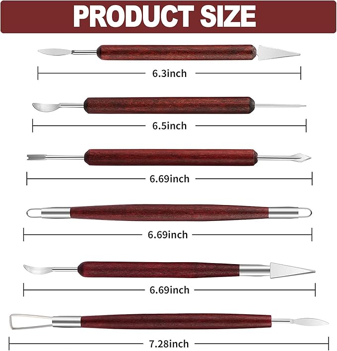 LINPHCEY 6-Piece Clay Sculpting Tools Set Perfect for Polymer Air Dry Modeling Clay Beginners & Professionals Ideal for DIY Pottery & Ceramics Tools for Clay Sculpting & Crafting