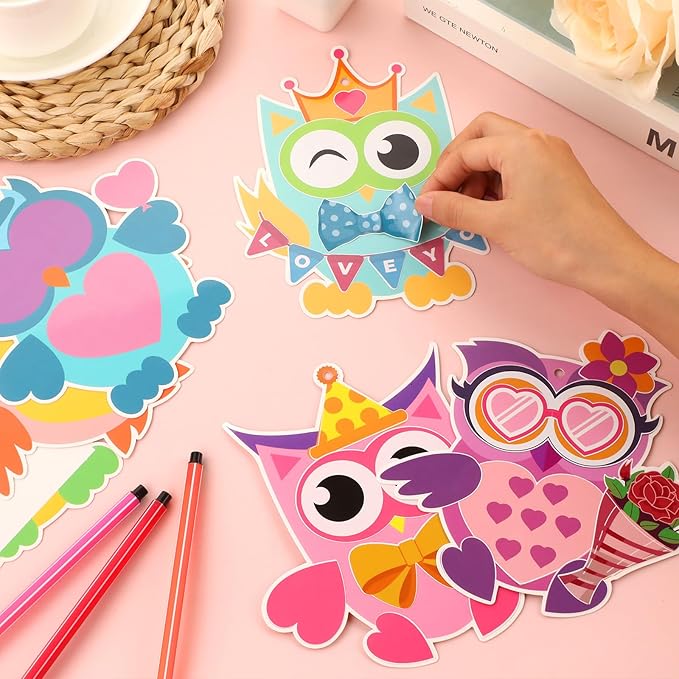 Qyeahkj 36 Sets Valentine's Day Craft for Kids DIY Owl Craft Kit Valentines Decoration Ornament Valentine's Day Arts and crafts for Classroom Home Fun Activities Kindergarten
