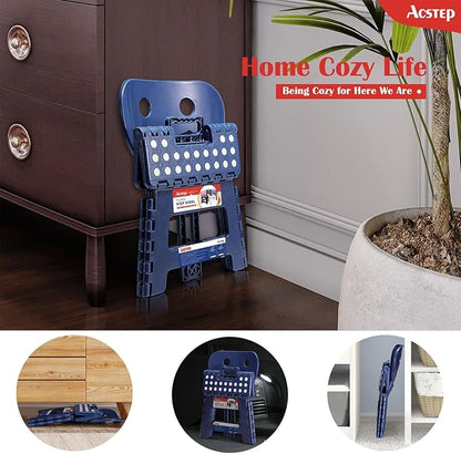 ACSTEP Folding Step Stool with Back Support for Kids,9" Kids Step Stool for Outdoor or Indoor Kitchen Step Stools and Bathroom Stool for Toddlers Boys Girls - Royal Blue, 10 Pack