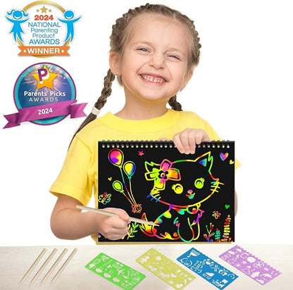 ZMLM Scratch Paper Art Craft Gift: 2 Pack Rainbow Scratch Set Easter Basket Stuffers for Kids Ages 4-8 Drawing Coloring Craft Black Magic Art Supplies Kits for Girls Boys Birthday Party Games Toys