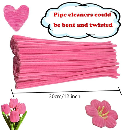 Swpohrat 100 Pieces Dark Pink Pipe Cleaner Craft Set,Thick Fuzzy Chenille Stem Pipe Cleaners for DIY Craft Projects and Decorations
