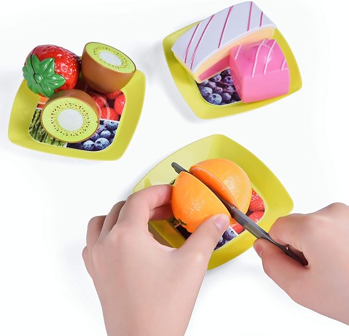 FUN LITTLE TOYS 40PCS Play Food for Kids Kitchen, Play Kitchen Accessories, Toy Foods with Cutting Fruits and Fast Food for Pretend Play, Birthday Gifts