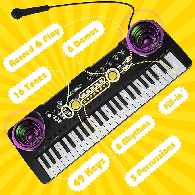 49 Key Piano Keyboard for Kids Music Toys Ages 3-5 Electronic Keyboards Pianos with Microphone for 3 4 5 6 Year Old Boys Girls Birthday Gifts