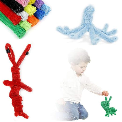 EpiqueOne 1300-Piece Arts & Craft Supply Set | Includes 1200 Chenille Pipe Cleaner Stems in 12 Colors & 100 Googly Eyes | Ideal for Use at Home & School for DIY Art & Craft Projects, Decoration & More