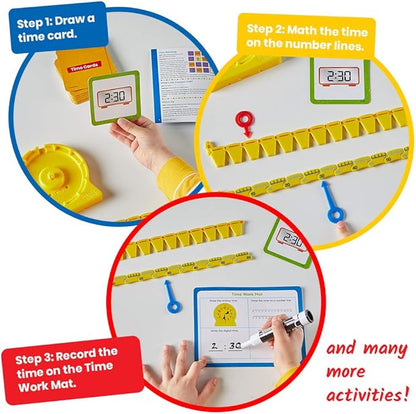 hand2mind Telling Time Basics Center Kit, NumberLine Learn to Tell Time Activity Set, Telling Time Teaching Clock Activities, Analog Classroom Clock for Kids, Math Manipulatives for Elementary School