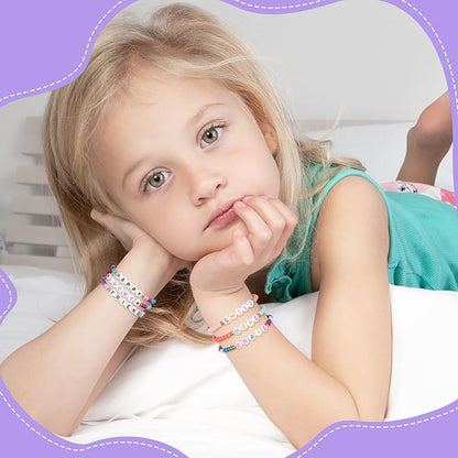 Bonuci 12 Pcs Kids Motivational Friendship Bracelets Letter Beads Bracelets for Girls Toddler Bracelets Gifts Bulk for Girls Kids