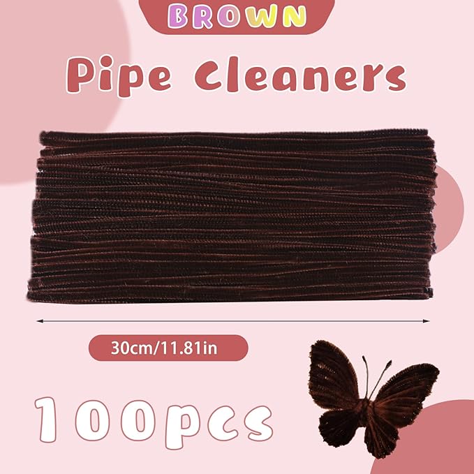 ZXIIXZ 100 Pcs Pipe Cleaners, Creative Chenille Stems Crafting Pipe Cleaners Bulk Craft Supplies for Festivals Flowers Art DIY Home Decorations/Dark Brown