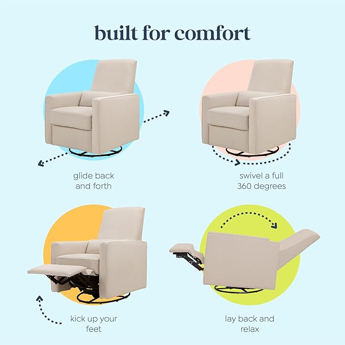 DaVinci Piper 360° Swivel Rocker Recliner Chair - Glider Rocking Chair for Nursery and Living Room- GREENGUARD Gold, FSC & Certi-PUR US Certified - Ultra Comfy Glider Recliner Nursery Chair - Cream