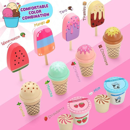 INNOCHEER Ice Cream Toy, Wooden Ice Cream Play Set, Pretend Play Kitchen Toys, Ice Cream Toys for Toddlers, Ice Cream Cart Play Store, Gifts Toys for 3 4 5 6 7 8+ Year Old Girls Boys