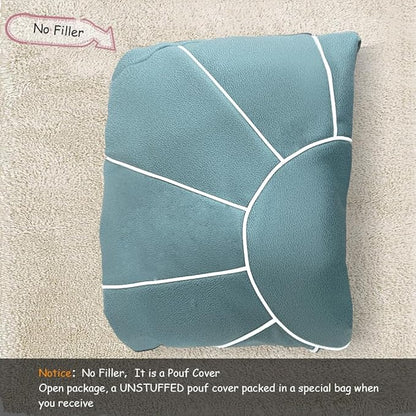 Louis Donné 21 Inch Unstuffed Moroccan Pouf Ottoman Cover, Handmade Faux Leather Foot Stool, Round Storage Poof Cover, Exotic Décor for Living Room Bedroom or Wedding Gifts (Blue)