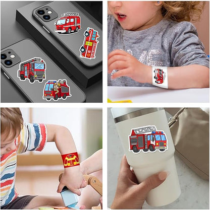 86PCS Fire Truck Party Favors 36PCS Fire Truck Slap Bracelets 50PCS Kids Fire Truck Stickers Firefighter Snap Bracelet for Kids Fire Truck Birthday Decorations Classroom Rewards Prizes