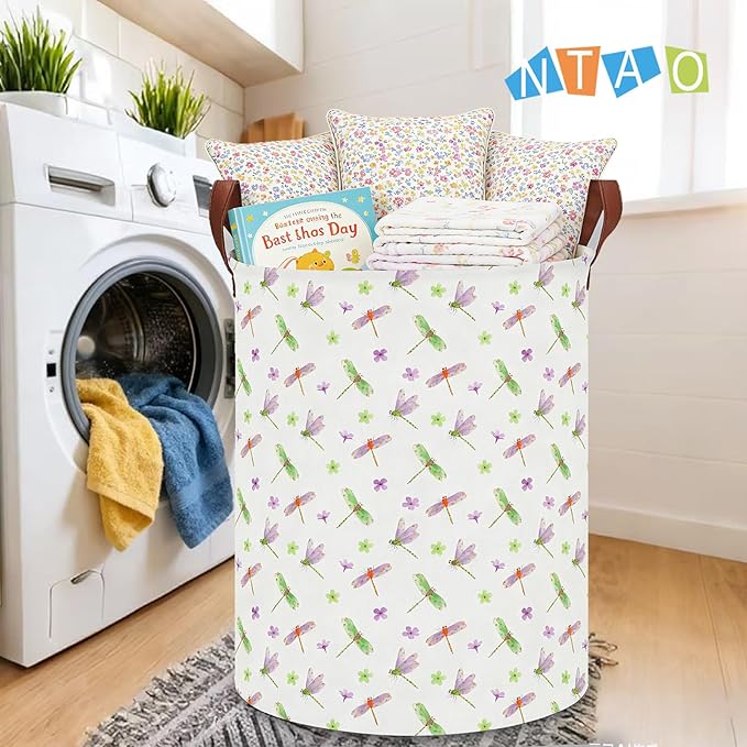 NTAOHAMPER Dragonfly Large Laundry Hamper,Laundry Basket,Baby Nursery Hamper,Waterproof Storage Bin,Clothes Organizer Basket,Room Decor(Dragonfly）