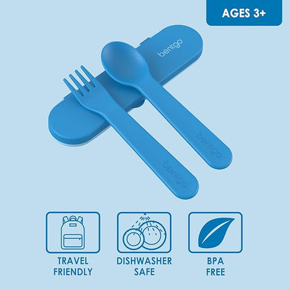 Bentgo Kids Utensil Set - Reusable Plastic Fork, Spoon & Storage Case - BPA-Free Materials, Easy-Grip Handles, Dishwasher Safe - Ideal for School Lunch, Travel, & Outdoors (Blue)