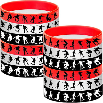 24PCS Skateboard Themed Rubber Bracelets Sport Wristbands Party Supplies Birthday Baby Shower Party Favors