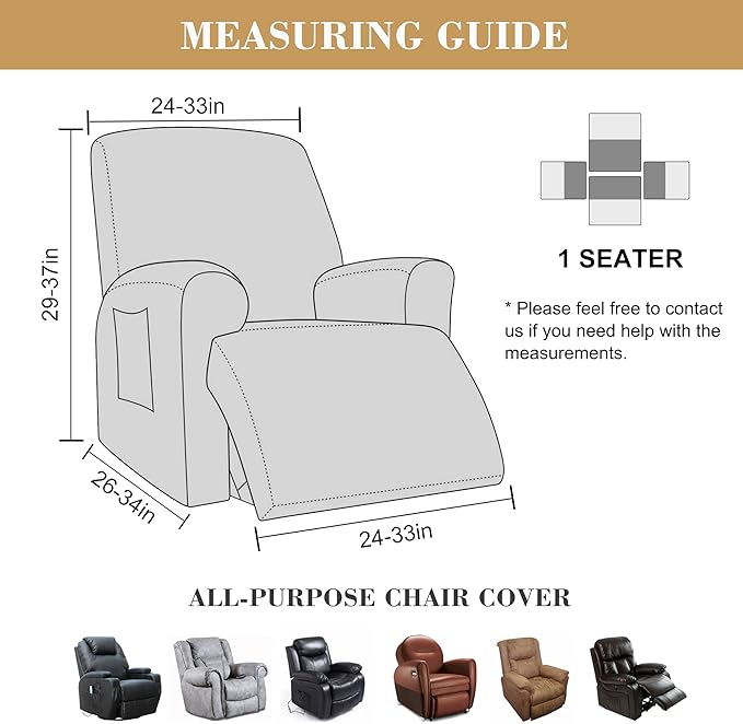 Jin Le 4 Pieces Recliner Cover Stretch Recliner Chair Cover 1 Seater Recliner Couch Covers Sofa Covers Stretch Soft Furniture Protector with Elastic Bottom and Ties for Kids Pet(Recliner, Khaki)