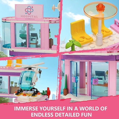 QLT QIAOLETONG Friends City Hospital Building Set, Ambulance Truck with Hospital Bed Wheelchair Playset Birthday, Gift for Boys Girls Kids 6+ Years Old-Compatible with Lego for Girls Age 8-12