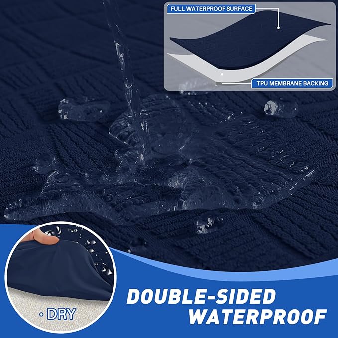 MAXIJIN Waterproof Recliner Covers for Large Recliner 3 Pieces Oversized Recliner Chair Covers, Washable Lazy Boy Reclining Slipcovers with Pockets for Pet, Kids (XL Recliner, Navy Blue)