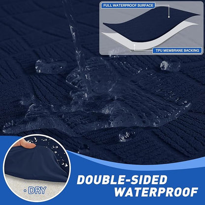 MAXIJIN Waterproof Small Recliner Chair Covers 3 Pieces Recliner Cover That Stay in Place, Lazy Boy Recliner Slipcovers with Pockets Reclining Protector for Pet (Small Recliner, Navy Blue)